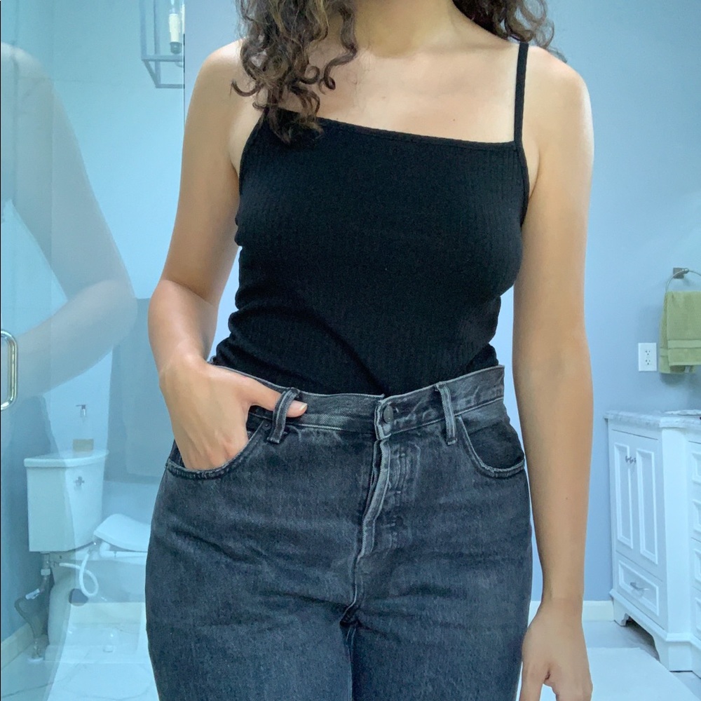 MADEWELL STRAIGHT-NECK RIBBED BLACK CAMI